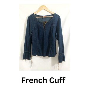 French Cuff Denim Tunic Top Size M